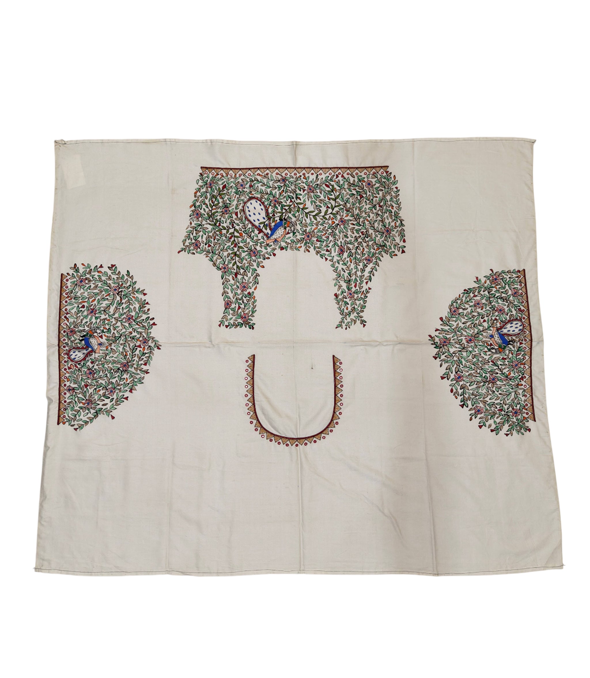 Hand-painted Madhubani Blouse Piece on Half Tussar Silk - Off White